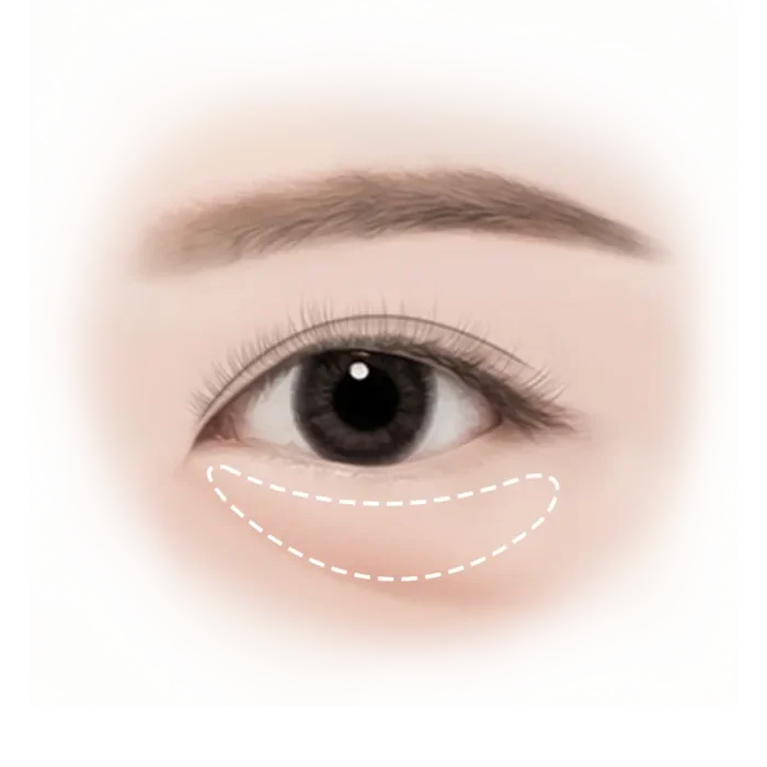 Нүдний доод уутны мэс заслын зураг, нүдний доод хэсэгт уут арилгах мэс заслын тоймыг харуулсан.